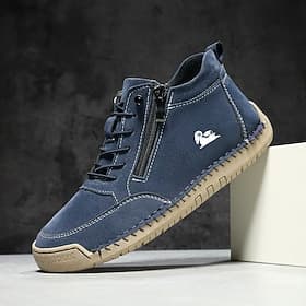 Zapatillas sin cordones de piel sintética azul marino para hombre con detalle de cremallera: calzado moderno y fácil de usar para eventos informales, fines de