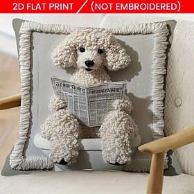 Reading Dog Pillow Cover 2D Flat Print Soft Short Plush Decorative Cushion Case with Faux embroidery for Sofa Bedroom Living Room Home Decor Pillowcase No Inse