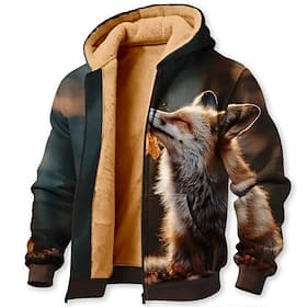 Voor heren Vos 3D-afdrukken Fleece Trui met capuchon Jack Sweatshirt Klassiek Militair Jagen Lange mouw Strakke ronde hals Buiten Kamperen Bruin Bruin 2 Bruin