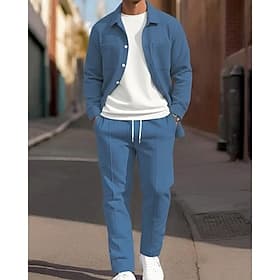 Men's Sweatshirt Tracksuit Set Lapel Outdoor Vacation Daily Button Up Pocket Plain Blue Black Army Green Activewear Sports Fashion Fall