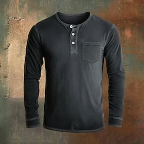 Camiseta Henley para hombres SoftFade™ 100% algodón camisa de lavado ácido camiseta de manga larga vintage sólida retro casual Henley estilo vintage teñida en