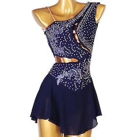 Figure Skating Dress Women's Girls' Ice Skating Dress Outfits White Dark Navy Red Flower Open Back Mesh Spandex High Elasticity Professional Competition Skatin