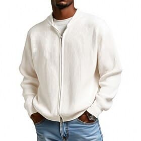 Men's Sweater Cardigan Sweater Ribbed Knit Regular Tops Knitted Plain Stand Collar Fashion Streetwear Outdoor Daily Wear Clothing Apparel Fall Winter Black kha
