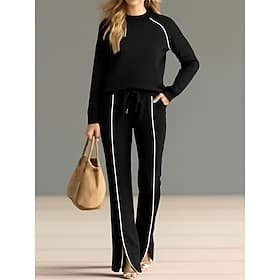 Per donna Tuta Set di Pantaloni Manica Lunga Girocollo Tinta unica Stampato Moda Streetwear Quotidiano Casuale Quotidiano Blu Nero Verde militare Tutte le stag