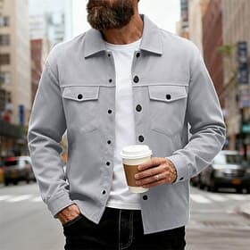 Men's Lightweight Jacket Casual Jacket Work Jacket Outdoor Vacation Pocket Spring   Fall Solid Color Streetwear Stylish Standing Collar Regular Black Navy Blue