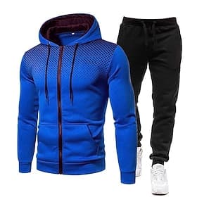 Homens Moletom Roupa de corrida Com Cordão Bolsos Poá Jaquetas e Calças Para Esporte Conjunto de roupa atlética Primavera Outono Cinzento Escuro Branco Treino