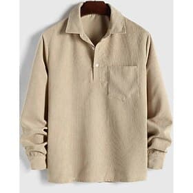 Men's Shirt Popover Shirt Casual Shirt Beach Shirt Corduroy Shirt Brown Green Deep Blue Apricot Long Sleeve Solid Color Lapel Vacation Casual Pocket Clothing A