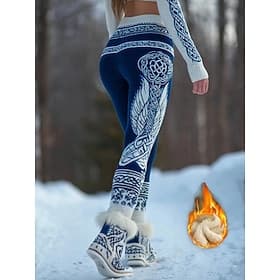 Leggings Boho Viking pour femmes Doublés en polaire Vacances Style ethnique vintage Longueur entière Taille moyenne Graphique abstrait Élastique Extérieur Hive