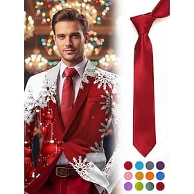 Cravate de Noël en satin pour homme, disponible en plusieurs couleurs, idéale pour les fêtes et les occasions spéciales, en polyester.