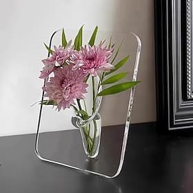 Acrylic Po Frame Vase - Modern Floral Flower Vase for Home Decor, Desk Plant Holder, Christmas Party Table Decoration