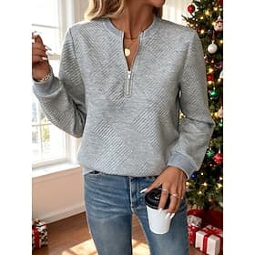 Women's Pullover Hoodie Sweatshirt Zip Up Plain Casual Long Sleeve Hooded Regular Tops Street Dailywear Gray Fall Winter