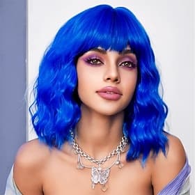 Carnival Wig 2026 Red Blue Purple Curly Bob Short Synthetic Festival Wig Mardi Gras Parade Cosplay Costume Hair for Women