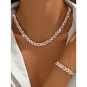 Ensemble collier et bracelet en alliage de zircon pour femme – élégant, tons or et argent, parfait pour les occasions spéciales et les cadeaux.