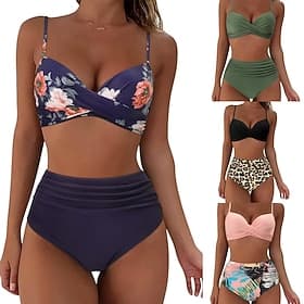 Costume da bagno da donna bikini a 2 pezzi con arricciature slip con ferretto schiena scoperta abbigliamento da spiaggia per le vacanze costumi da bagno senza