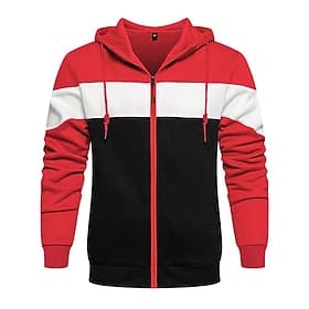 Homme Sweat à capuche Sweat à capuche zippé intégral Sweat à capuche zippé Bleu Blanche Rouge Kaki À capuche Bloc de Couleur Zip Up Avec Poches Sport  Loisir O
