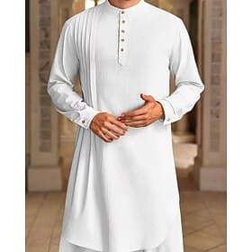 Men's Loungewear Nightgown Nightshirt Plain Stylish Comfort Home Daily Cotton Breathable Stand Collar Long Sleeve Spring Fall Black White