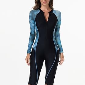 Mujer Camiseta Protección Solar Surf Traje de baño Una pieza Graphic Retazos Cerrar Protección UV Alta elasticidad Manga Larga Bañadores Surf Buceo Submarinism