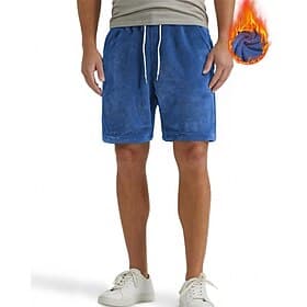 Men's Shorts Casual Shorts Pocket Elastic Waist Fleece Plain Comfort Breathable Short Outdoor Vacation Daily Wear Vacation Fashion Blue Black Micro-elastic