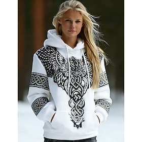 Femmes Sweat à capuche Imprimé Poche Avant Graphique Géométrique ancien Occasionnel Boho manche longue À capuche Hauts Réguliers Rue Tenue Quotidienne Bleu Bla