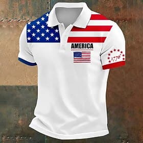 4. Juli 2026 250. Herren Amerikanische Flagge Polo Kurzarm Polo-Shirts Revers Lässig Athleisure Alltagskleidung Festivalkleidung 3D-Druck Knöpfe Sommer Blau We