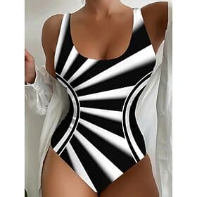 Women's One Piece Swimsuit Slimming Colorblock Monokini Briefs Tummy Control High Waist Slim Backless Vacation Vintage Ombre Graphic U Neck Sleeveless Bathing