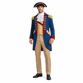 Set 250-jähriges Jubiläum USA Retro Vintage Mittelalterlich Outfits langarm George Washington Kolonial Revolutionskrieg Kostüm Herren Karnevalskostüm Karneval