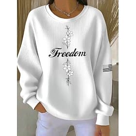 Women's Pullover Print Graphic Letter Warm Classic Casual Long Sleeve Crew Neck Regular Tops Casual Home Street Blue Light Yellow Light Pink Light Blue Black S