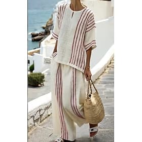 Femmes Ensembles de Pantalons Haut boléro Manche Courte Col ras du cou Rayé Imprimé Mode Streetwear Occasionnel Quotidien Extérieur Bleu Noir Rouge Été Coupe A