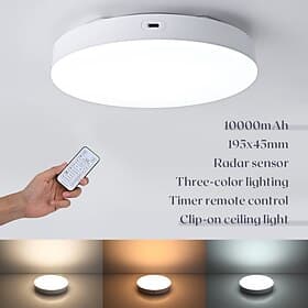 10000mah USB oppladbar radar induksjons taklampe trefarget dimming timer fjernkontroll spenne fast innendørs stue soverom trapp entré kjøkken baderomsbelysning