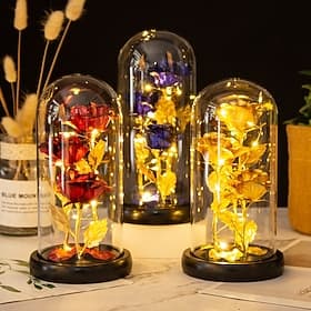 Mother's Day Rose LED Decorative Nightlight 21.5  11.5CM Gift for Girlfriend, Wife, and Mother Indoor Bedroom Atmosphere Ornament Light AAA Battery Transparent