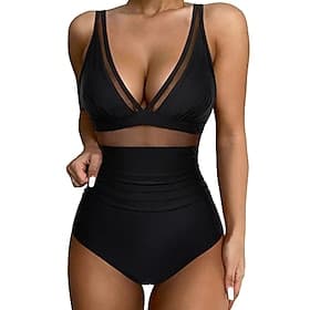 Mujer Bañadores Una pieza Bikini Bermudas Traje de baño Malla Espalda al Aire Vacaciones Ropa de playa Color sólido Escote en Pico Sin Mangas Trajes de baño