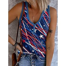 Independence Day Patriotic Women's Tank Top Graphic Flag Vintage Tropical Stylish Sleeveless V Neck Regular Tops Daily Print Blue Summer Spring