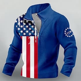 4th of July 2026 250th Memorial Day Men's US Flag Long Sleeve Hoodie Sweatshirt Casual Outdoor