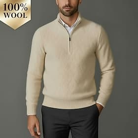 Men's Premium Pure Wool Cashmere Quarter Zip Sweater Classic Knit Pullover Jumper Soft Warm Breathable