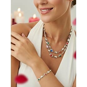 Women's Multicolor Gemstone Necklace and Bracelet Set, Chic Statement Jewelry for Cocktail Parties  Valentine's Dinner