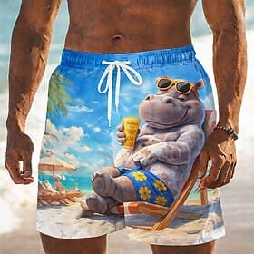 Homme Dessin animé Girafe Hippopotame Maillots de bain Shorts de bain Shorts de Surf Taille Moyenne Drôle Hawaïen Vacances à la Plage Poches Latérales doublure