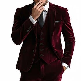 Herren Smokings Partyanzüge Lässig Hochzeit Gelb Burgunderrot Winter Anzug Steigendes Revers Formell Einfarbig Figurbetonter Schnitt 3-teilig Einreiher - 1 Kno
