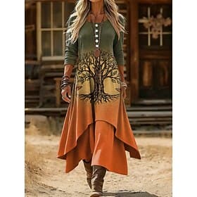 Women's Midi Dress Shift Dress Casual Daily Holiday Regular Fit Graphic Geometric Long Sleeve Crew Neck Blue Royal Blue Purple Green Spring Winter