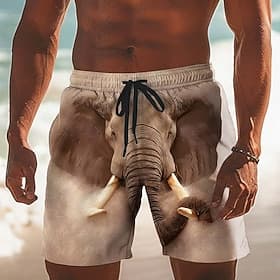 Homme Animal Eléphant Illusion d'optique Maillots de bain Shorts de bain Shorts de Surf Taille Moyenne Drôle Hawaïen Vacances à la Plage Poches Latérales doubl