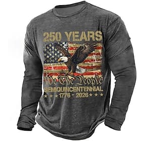 4th of July 2026 250th Memorial Day Men's 3D Print Crew Neck Long Sleeve T-Shirt Casual Daily