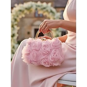 Women's Floral Evening Clutch Bag with Chain Shoulder Strap, Elegant Rose Appliqué Design, Multi-Color Formal Handbag for Weddings, Evening Parties  Banquets