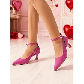 Women's Pink Ankle Strap Kitten Heel Pumps – Romantic Pointed Toe Dress Shoes, Sweet Valentine's Day Style for Dates, Parties  Special Occasions
