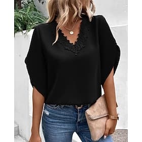 Women's Blouse Print Plain Active Casual 3/4 Length Sleeve V Neck Regular Tops Daily Holiday Going out Black Pink Red Khaki Light Blue Summer Spring