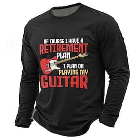 Men's Guitar Funny Slang T Shirt Long Sleeve T shirt 3D Print Crew Neck Shirt Fashion Daily Basic Casual Daily Street Blue Black Green Summer Spring Clothing A