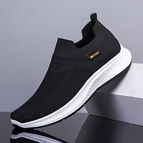 Men's Black Slip-On Knit Sneakers, Lightweight and Comfortable Casual Shoes, Perfect for Everyday Wear, Gym and Casual Outings, Trendy Footwear for Men