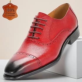 Homme Classique Occasionnel Mariage Cuir Cuir de vache pleine fleur italien Antidérapant À lacets Noir Jaune Rouge Printemps Toutes saisons