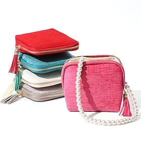 Travel Jewelry Case, Small High-End Large-Capacity Tassel Storage Bag Gifts for Women, Pouch Bags with Zipper, Velvet Jewelry Organizer Storage Bag for Bracele