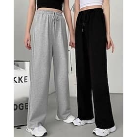 Damen Weite Hosenbeine Chinos Jogginghose Streetwear Lässig Volle Länge Mittlere Taillenlinie Einfach Kordelzug Tasche Elastischer Bund Bequem Dehnbar Täglich