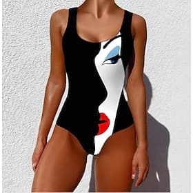 Maillot de bain femme une pièce monokini amincissant culottes contrôle du ventre taille haute slim dos nu vêtements de plage de vacances vintage ombre graphiqu