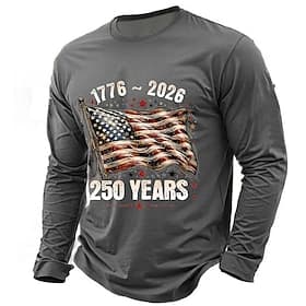 4th of July 2026 250th Memorial Day Men's 3D Print Crew Neck Long Sleeve T-Shirt Casual Daily thumbnail 2
